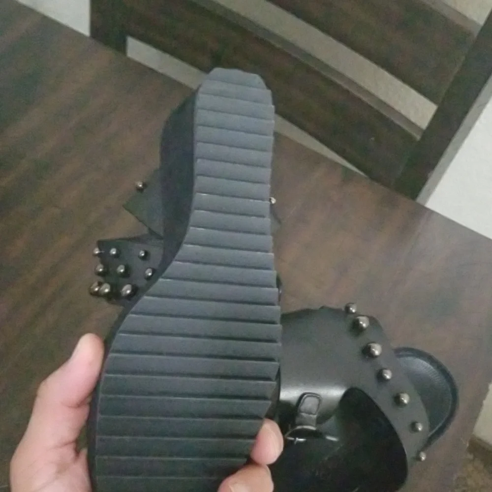 Pedro Garcia Black Studded Platform Sandals